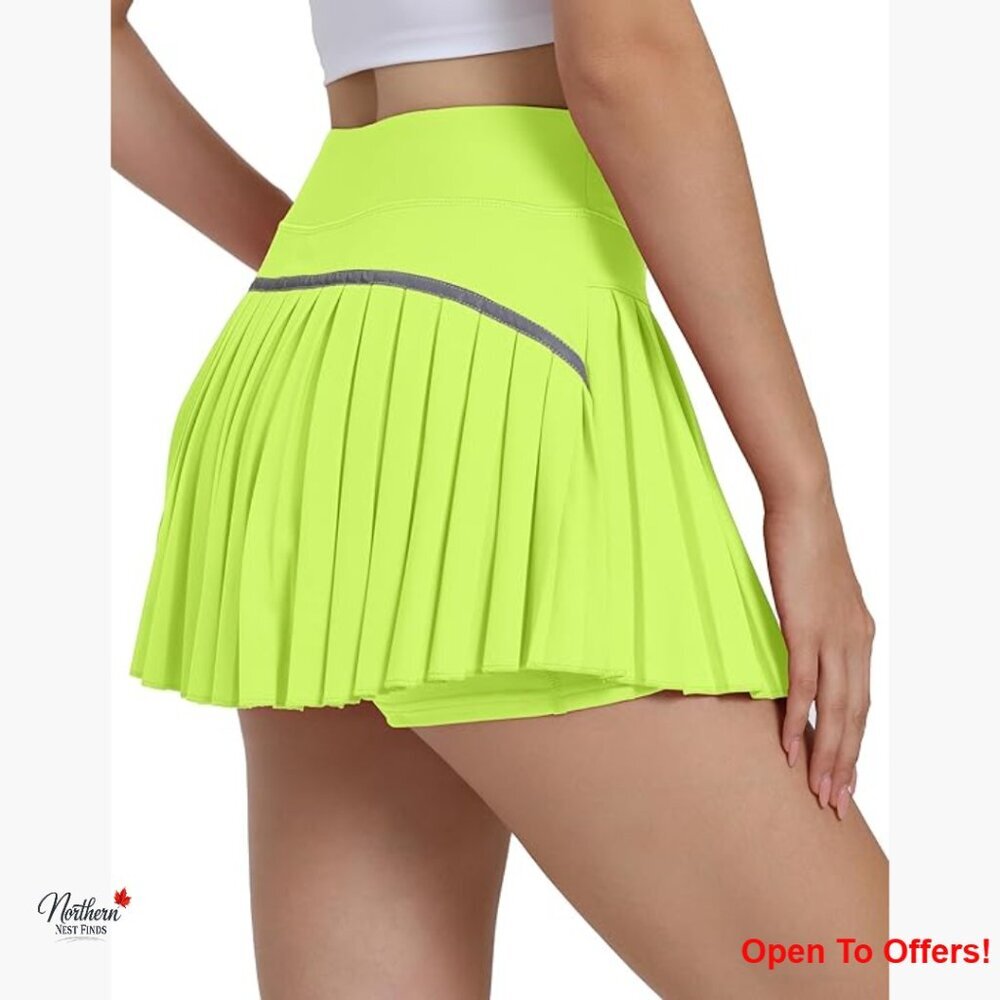 Polyester Spandex Pleated Skort with Built-in Shorts High Waisted Athletic